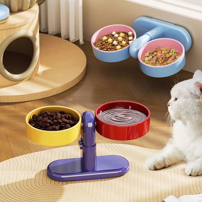 Pet supplies: Cat bowls/water bowls, dog bowls, tip-over resistant pet bowls, height adjustable. - Product image