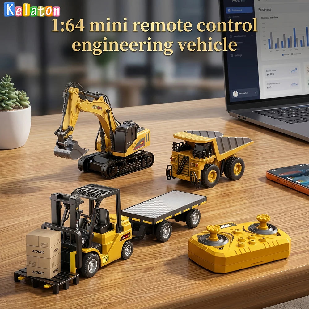 1:64 Bluetooth Remote Control Crane And Forklift two-in-one Desktop Mini Alloy Toy Car With Trailer Christmas Gift In Color B