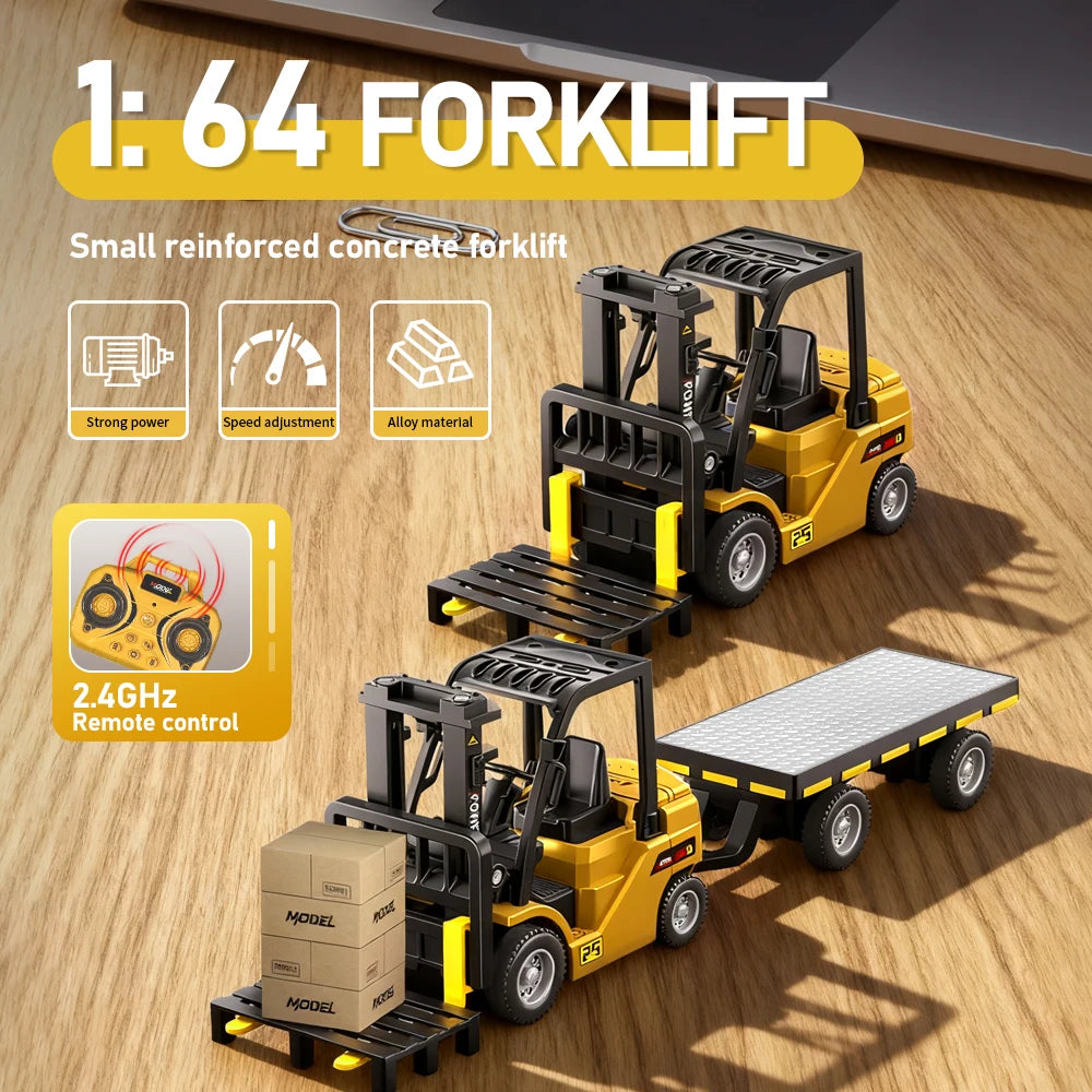 1:64 Bluetooth Remote Control Crane And Forklift two-in-one Desktop Mini Alloy Toy Car With Trailer Christmas Gift In Color B