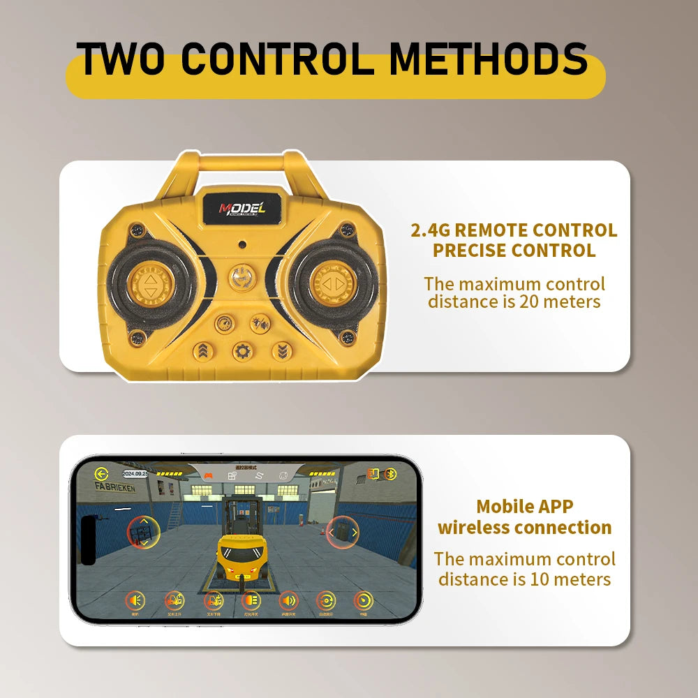 1:64 Bluetooth Remote Control Crane And Forklift two-in-one Desktop Mini Alloy Toy Car With Trailer Christmas Gift In Color B
