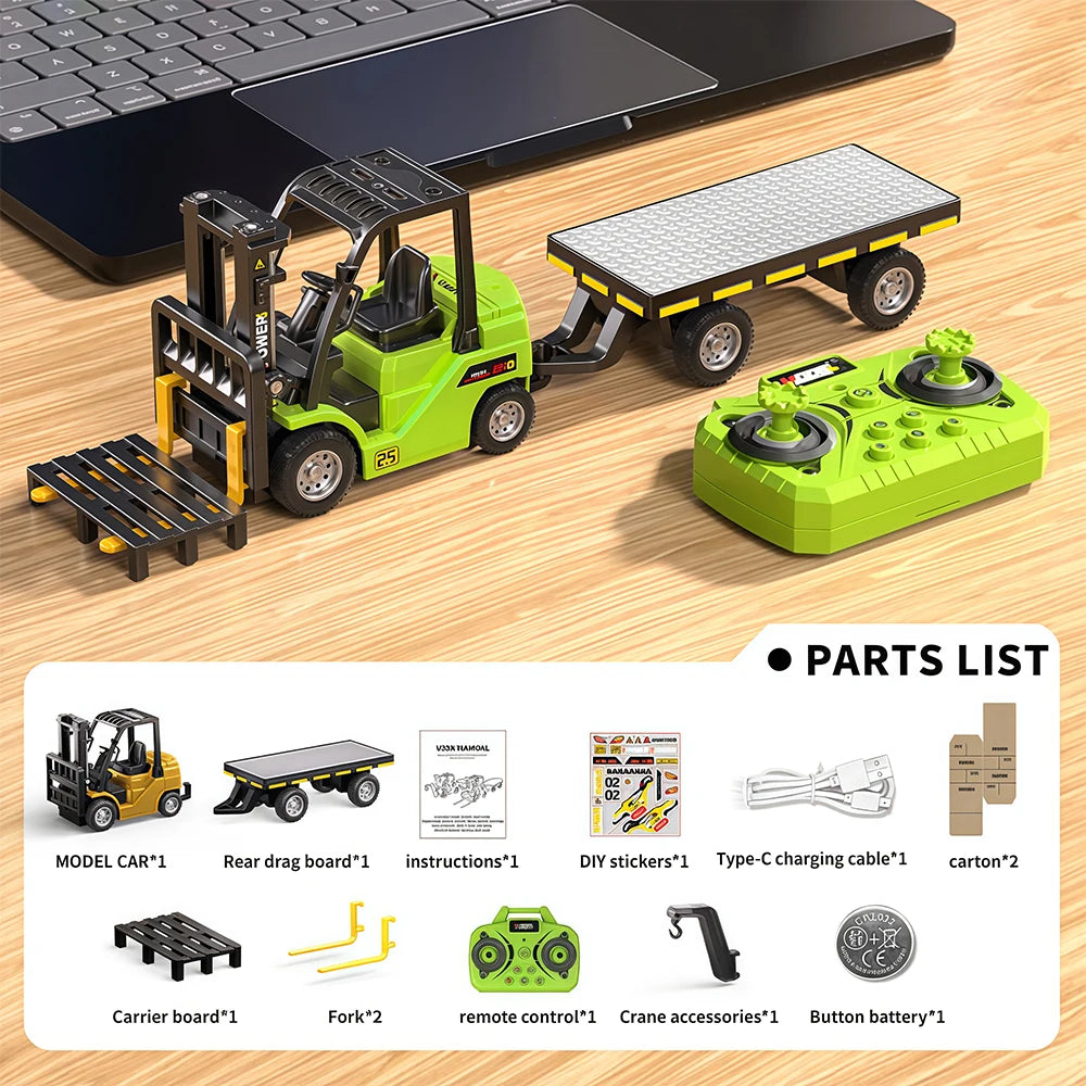 1:64 Bluetooth Remote Control Crane And Forklift two-in-one Desktop Mini Alloy Toy Car With Trailer Christmas Gift In Color B