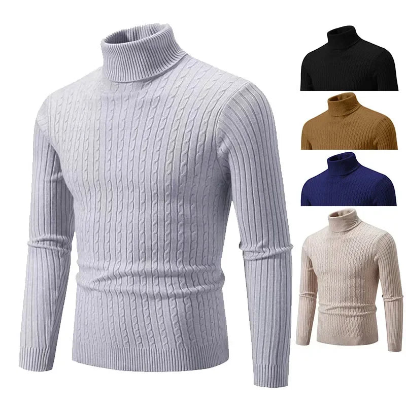 2026 New Men's High Neck Sweater Solid Color Pullover Knitted Warm Casual Turtleneck Sweatwear Woolen Mens Winter Outdoor Top