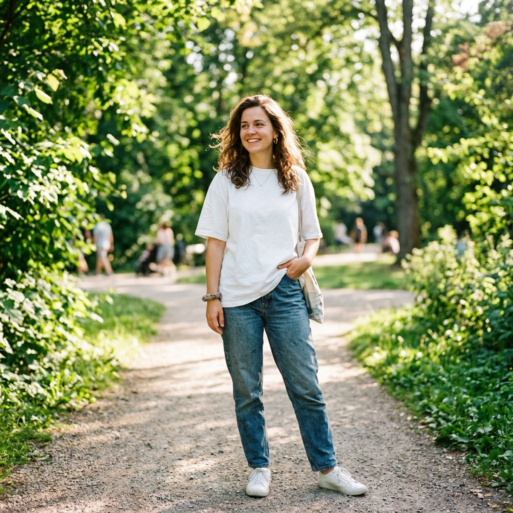 Lifestyle photo of casual cotton t-shirt laid flat on a wooden surface - Puchica